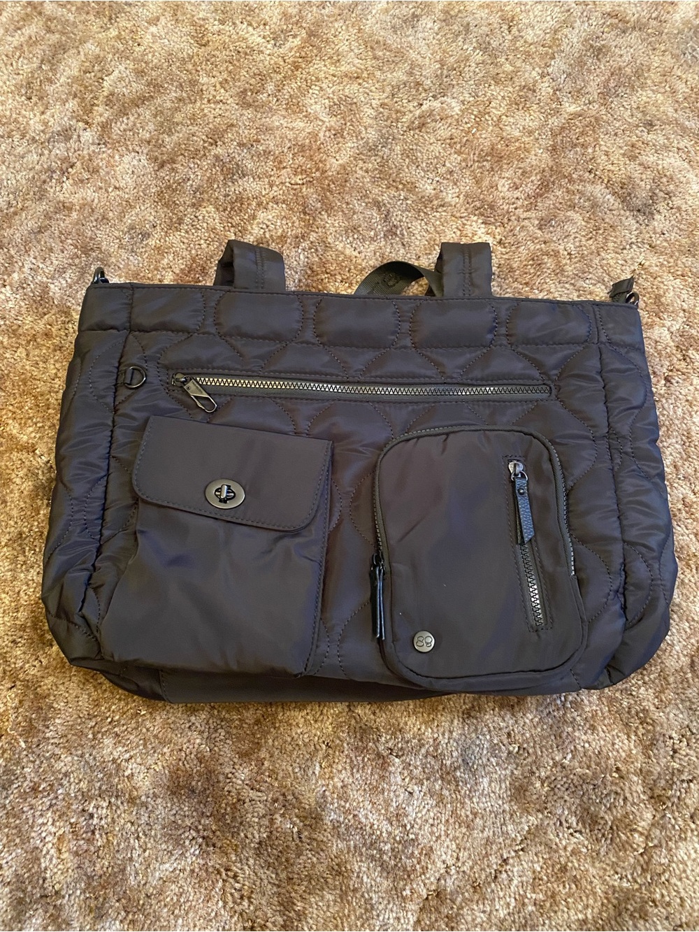 Samantha Brown Quilted Black Women's Tote with Multiple Front Pockets 2 Piece